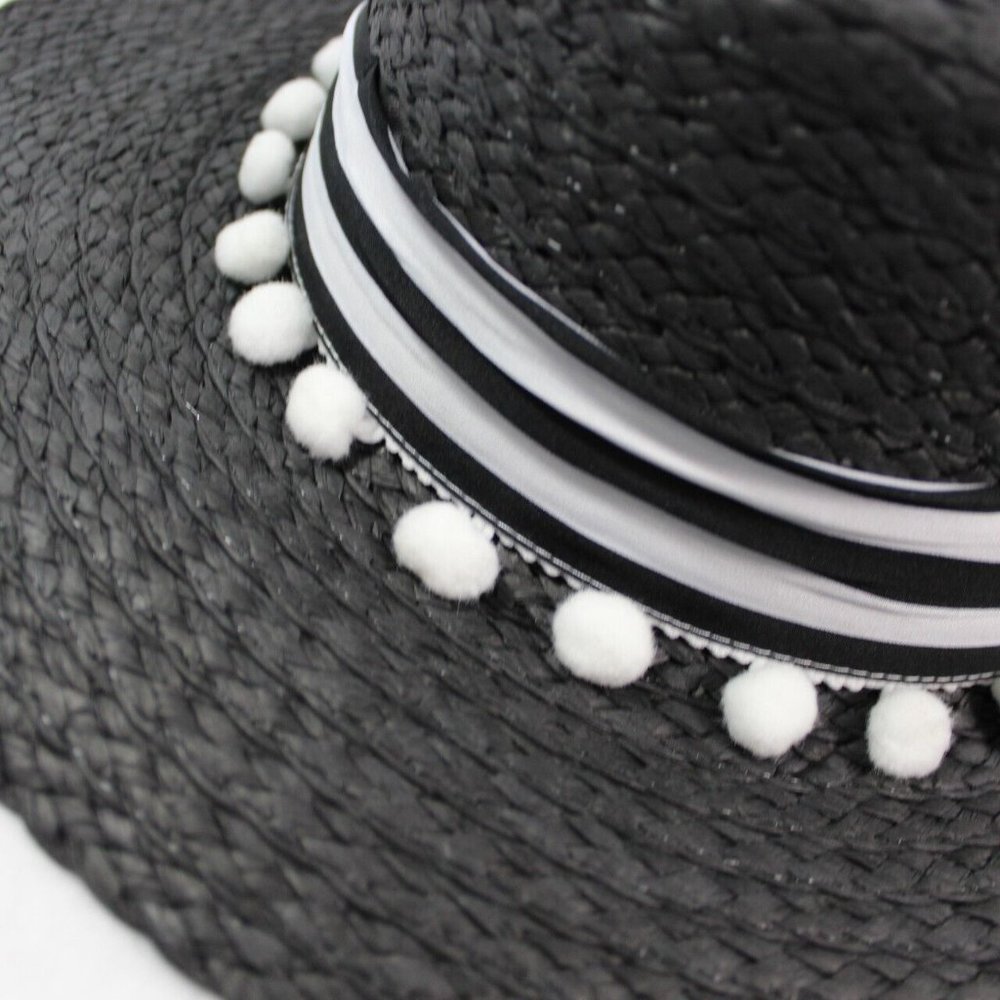 Time And Tru Black Boater Hat With Ribbon Trim Women's One Size Sun Hat - Picture 4 of 5